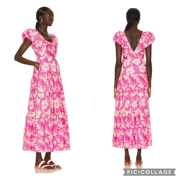 LOVESHACKFANCY Karalie Cotton & Silk Holiday Sun Fuschia Maxi Dress Size 6 - Picture 4 of 16